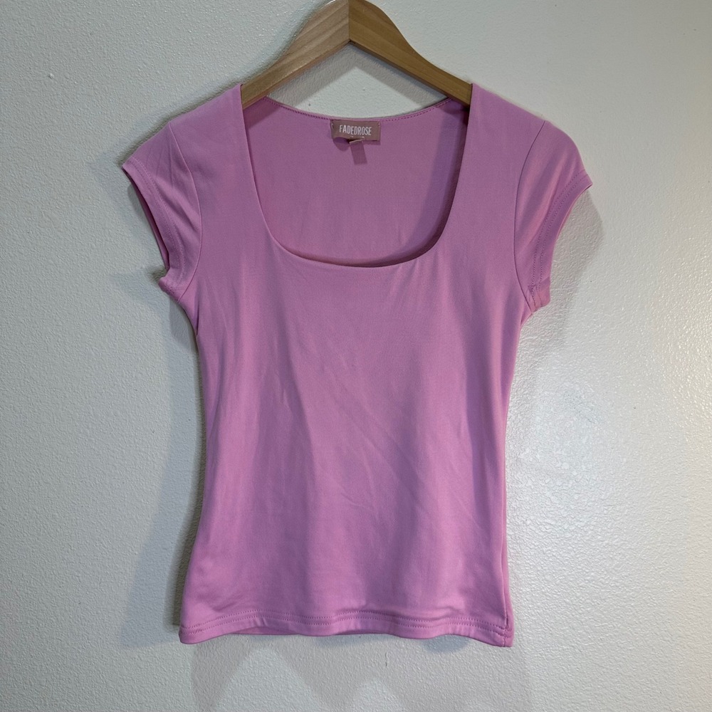 Fadedrose Pink Square Neck Cap Sleeve Fitted Tee Shirt Women's Size M